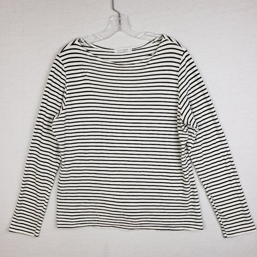 Cut Loose Tunic Top Striped Combed Cotton Rayon Relaxed size L Nautical Classic
